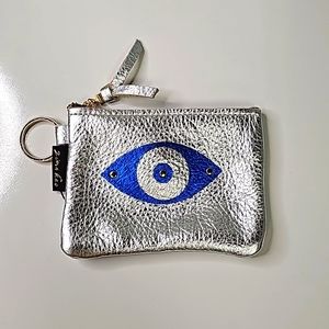 Zina Kao Small Leather Pouch NWT Silver Leather Royal Evil Eye